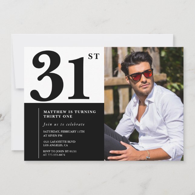 Black and White 31st Birthday Invitations Photo (Front)