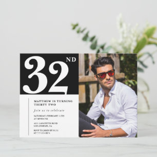 Black and White 32nd birthday Invitations