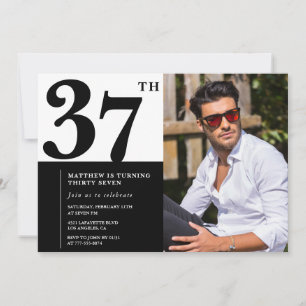 Black and White 37th Birthday Invitations Photo