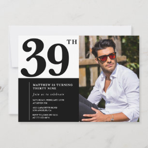 Black and White 39th Birthday Invitations Photo