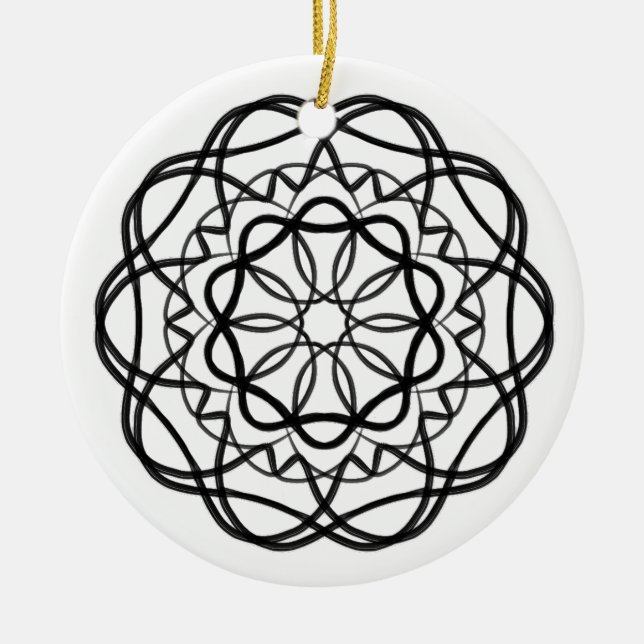 Black and White #3 Flower Mandala Ceramic Ornament (Front)