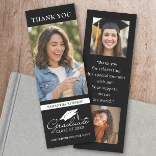 Black And White 3 Photo Graduation 2026 Thank You Bookmarks