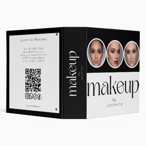 Black And White 3 Photo MUA QR Code Socials Ring Binder