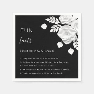 Black And White 3D Flowers Fun Facts Wedding Napkins