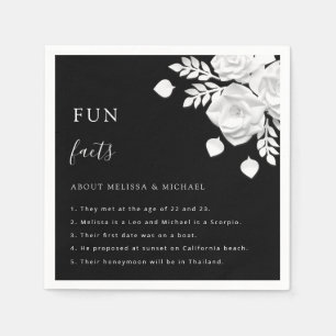 Black And White 3D Flowers Fun Facts Wedding Napkins