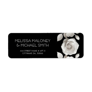 Black And White 3D Flowers Roses Wedding Label