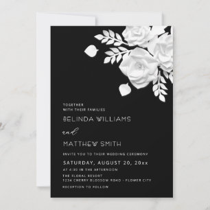 Black And White 3D Flowers Wedding Invitation