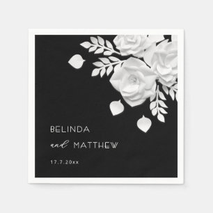 Black And White 3D Flowers Wedding Napkins