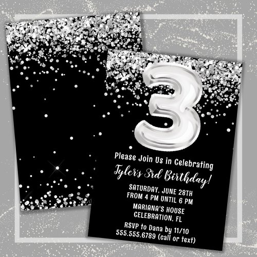 Black and White 3rd Birthday Party Invitation