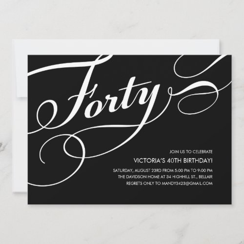 Black and White 40th Birthday Invitations