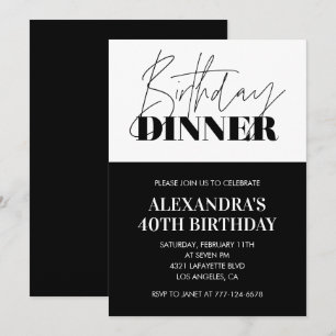 Black and white 40th birthday invitations Dinner