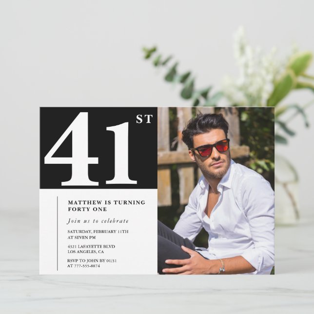 Black and White 41st birthday Invitations Photo (Standing Front)