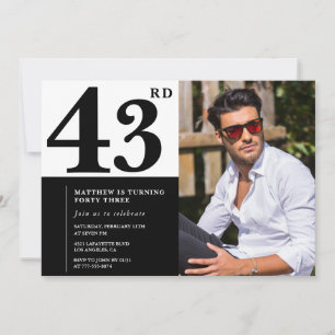 Black and White 43rd Birthday Invitations Photo