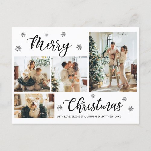 Black and White 4 Photo Collage Christmas Holiday  Postcard