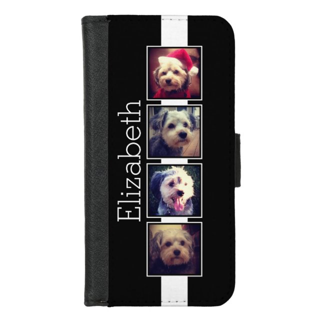 Black and White 4 Photo Collage Squares iPhone Wallet Case (Front)