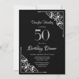 Black and White 50th Birthday Dinner Invitation