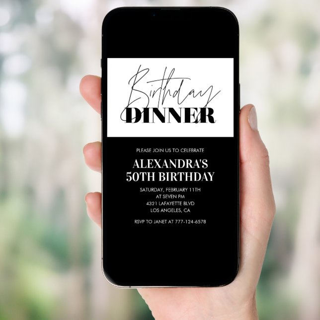 Black and white 50th birthday invitations Dinner (Front Digital)