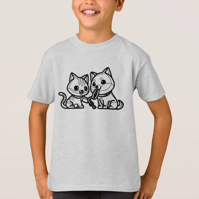 BLACK AND WHITE #55 - Dog And Cat Best Friends V03 T-Shirt (Front)