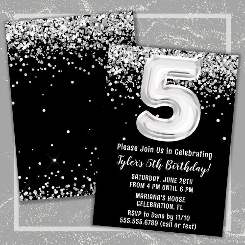Black and White 5th Birthday Party Invitation