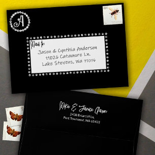 Black and White 5x7 Monogram Envelope