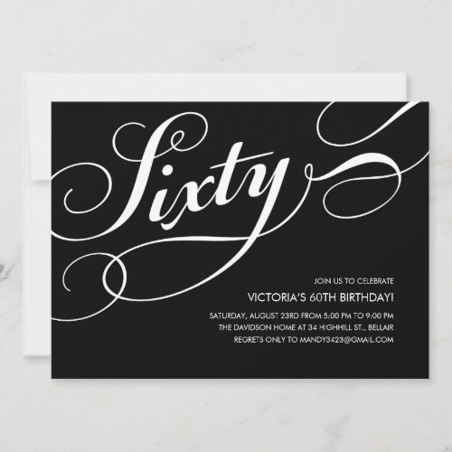 Black and White 60th Birthday Invitations