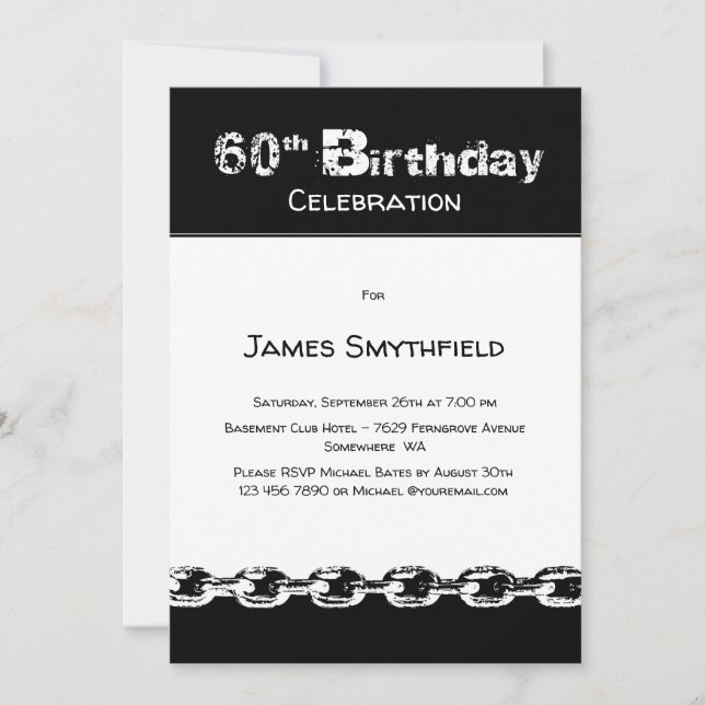 Black and White 60th Birthday Party Invitation (Front)