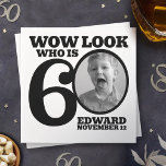 Black and white 60th birthday photo look who is  napkins<br><div class="desc">Sixtieth birthday photo Wow look who is 60 party napkins in simple monotone black and white. Great idea for adding some fun, humor and a talking point to a 60th birthday party. Personalize with your own photo in the 0 of 60. Reads Wow look who is 60 and then add...</div>