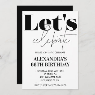 Black and White 66th birthday invitation Modern