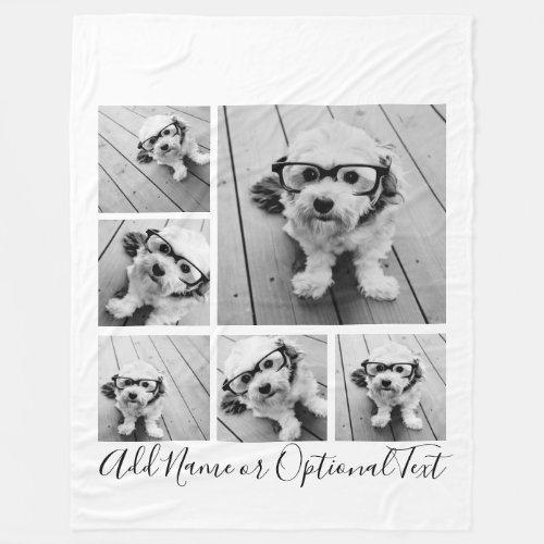 Black and White 6 Photo Collage ___ CAN edit COLOR Fleece Blanket