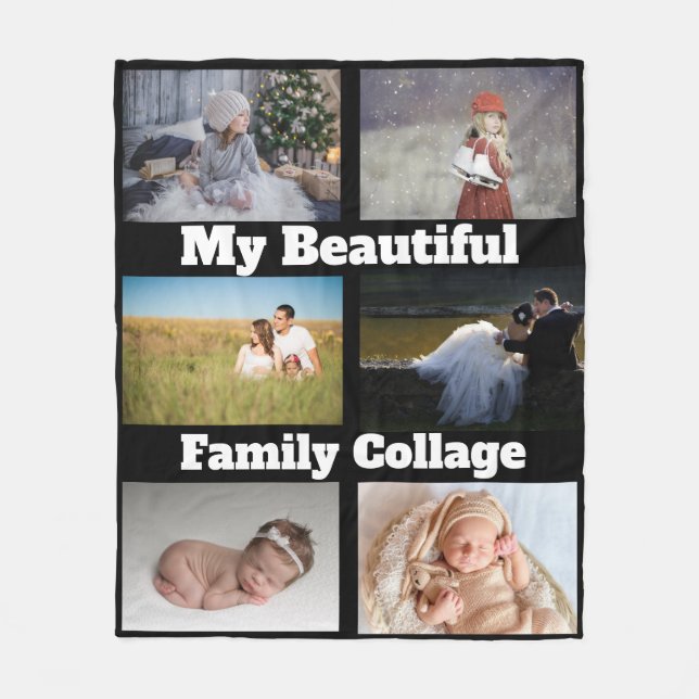Black and White 6 Pics Family Collage Photo Fleece Blanket (Front)