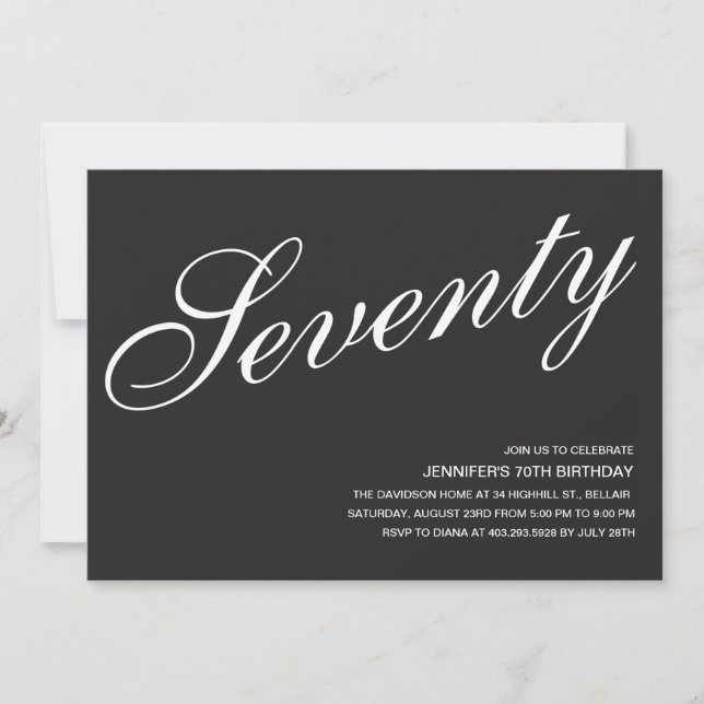 Black and White 70th Birthday Invitations (Front)