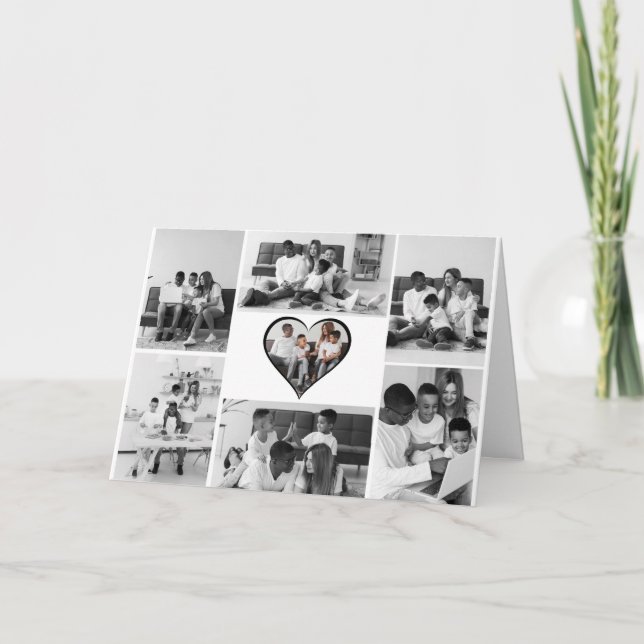 Black and White 7 Photo Collage Card (Front)
