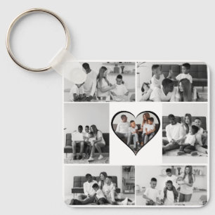 Black and White 7 Photo Collage Keychain