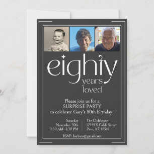 Black and White 80th Birthday Party Invitation