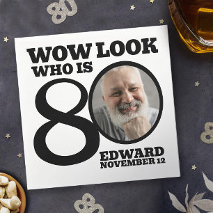 Black and white 80th birthday photo look who is napkins