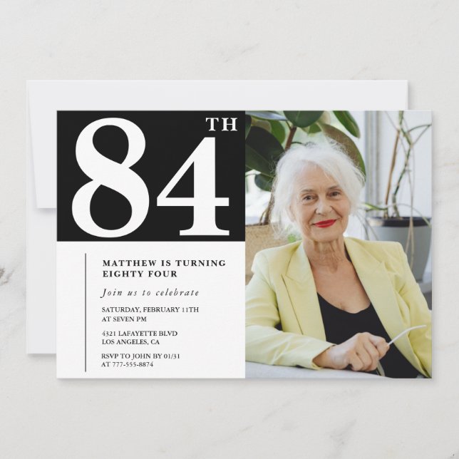 Black and White 84th birthday Invitations Photo (Front)