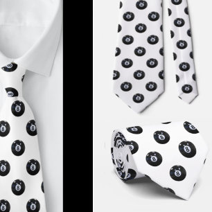 Black and White 8 Ball Billiards Pool Player Cool Neck Tie