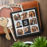 Black and White 8 Photo Collage Custom Monogram Keychain<br><div class="desc">You can use Instagram photos for this design. Use 8 square photos to create a unique and personal gift. Or you can keep the hipster puppy and make a trendy keepsake. If you need to adjust the pictures,  click on the customize tool to make changes.</div>