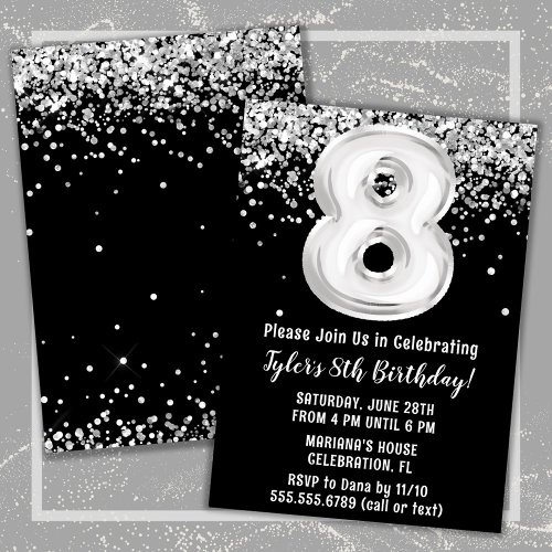 Black and White 8th Birthday Party Invitation