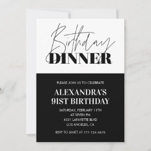Black and white 91st birthday invitations Dinner