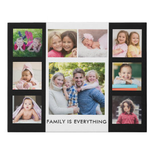 Black And White 9 Photo Collage Family Quote   Faux Canvas Print