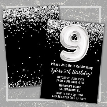 Black And White 9th Birthday Party Invitation by WittyPrintables at Zazzle