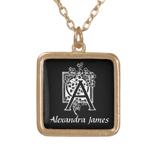 Black and White A Monogram Initial Personalized Gold Plated Necklace