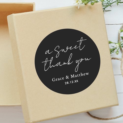 Black and White A Sweet Thank You Wedding Favor Classic Round Sticker