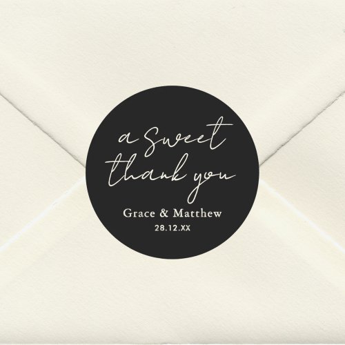 Black and White A Sweet Thank You Wedding Favor Classic Round Sticker