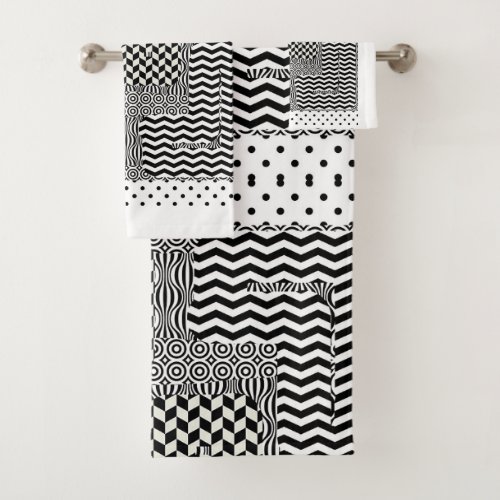 Black and White Abstract 3 Piece  Bath Towel Set