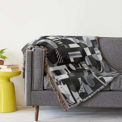 Black and White Abstract Art Cotton Throw Blanket