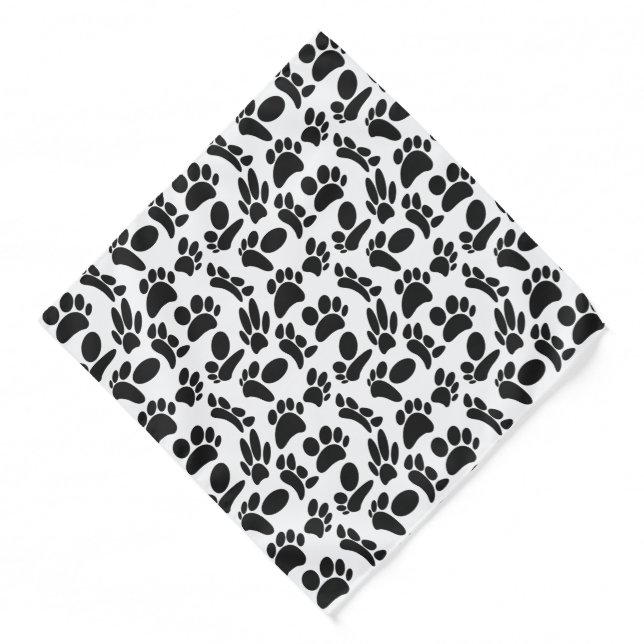 Black And White Abstract Art Dog Paw Print Bandana (Front)