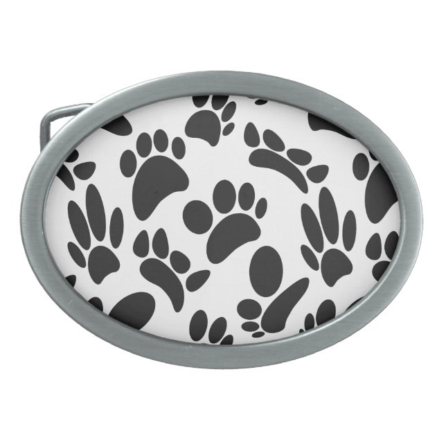 Black And White Abstract Art Dog Paw Print Belt Buckle (Front)