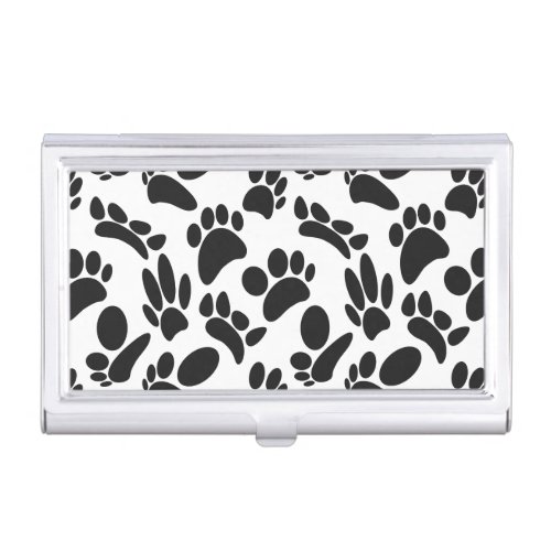 Black And White Abstract Art Dog Paw Print Business Card Case